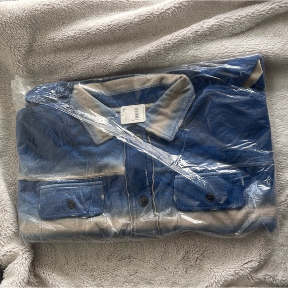 Free People NWT Ruby deep sea combo blue ombre striped oversized shacket jacket - Picture 2 of 5